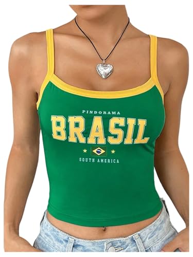 OYOANGLE Women's Vintage Graphic Brazil Shirt Y2k Tank Top Dark